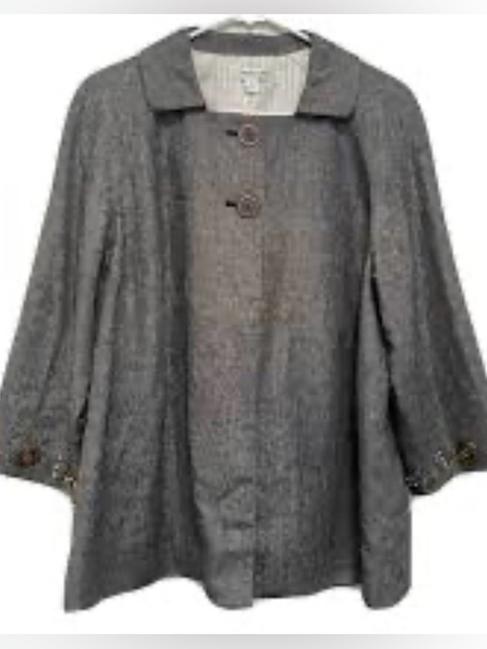 Coldwater Creek Tops - Coldwater Creek Linen Blend Swing Jacket 1X Metallic Gray Glam Button-Front